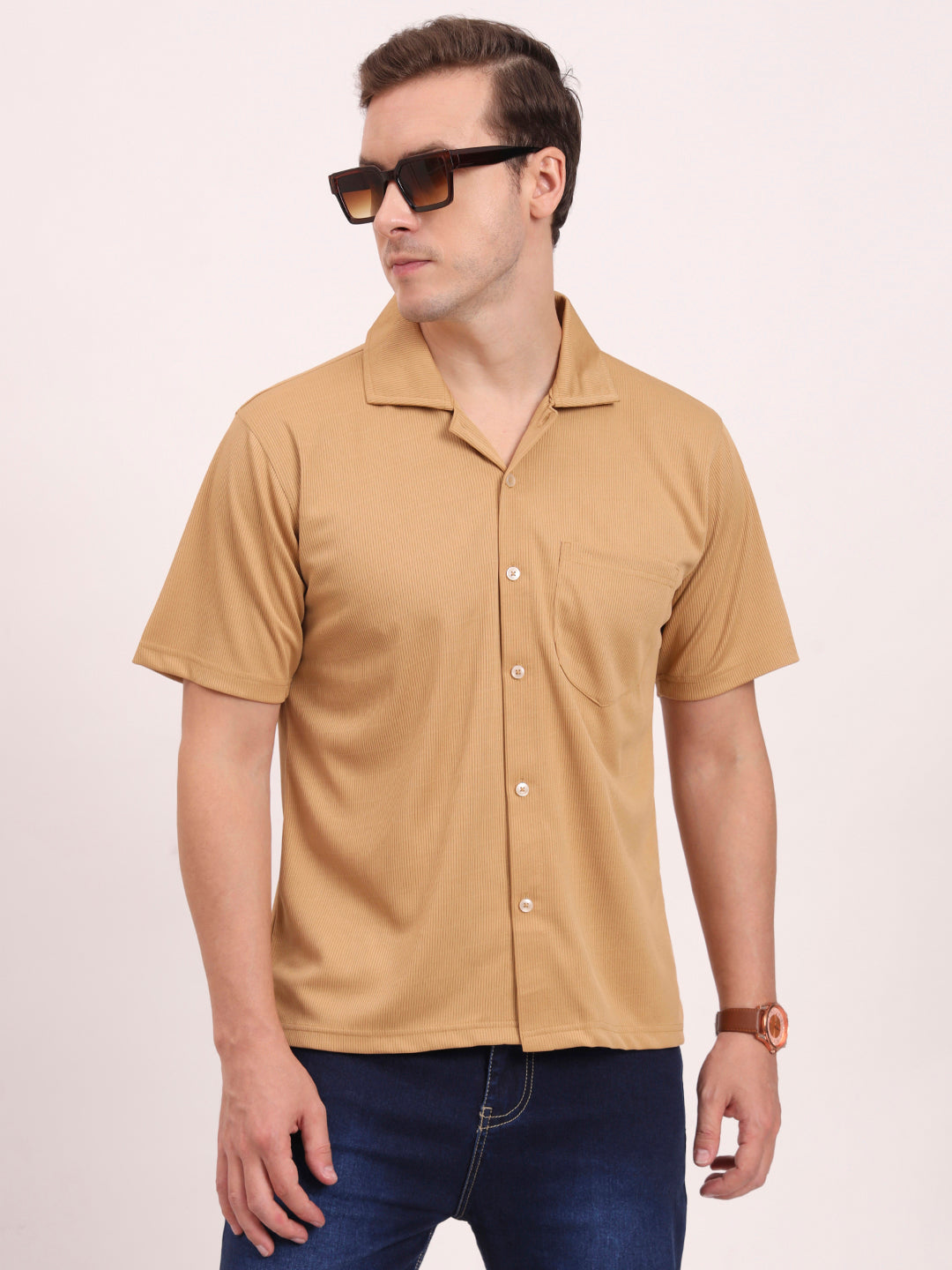 Cuban Collar Shirt-Mute Tan