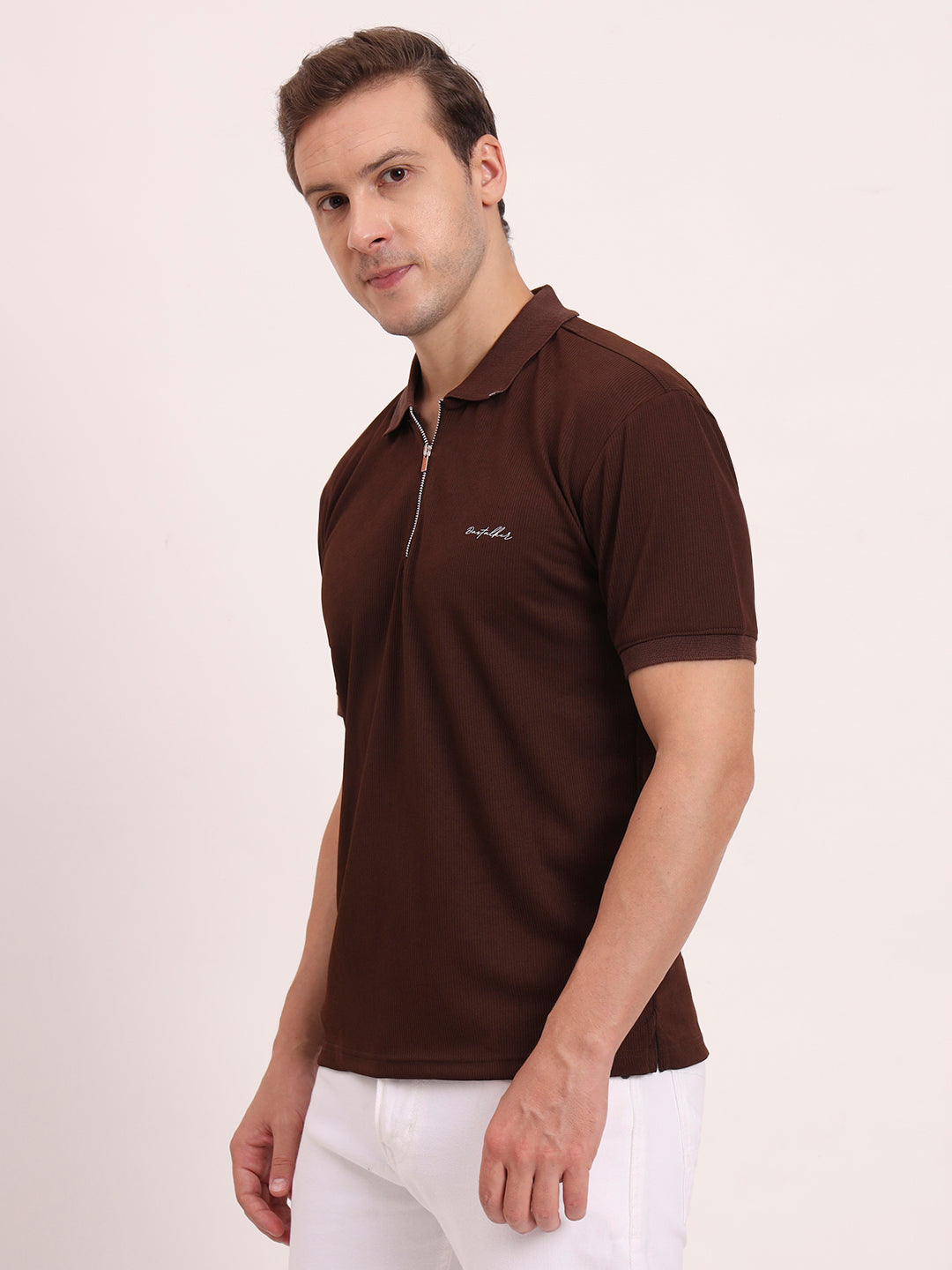 Half-Zip Texture Polo- Dark Coffee – Da stalker